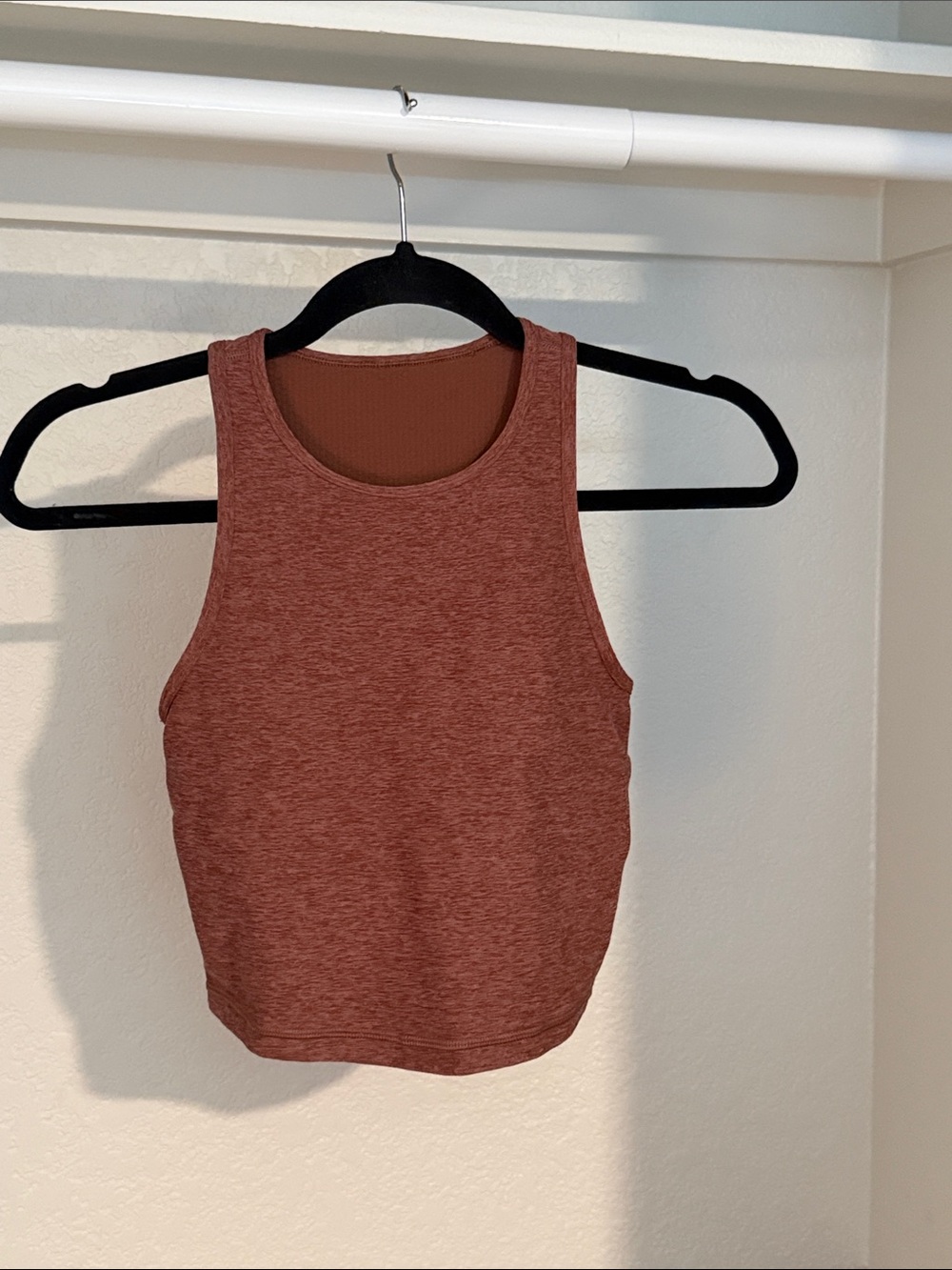 Vuori Rust Red Sleeveless Crop Tank with built in bra